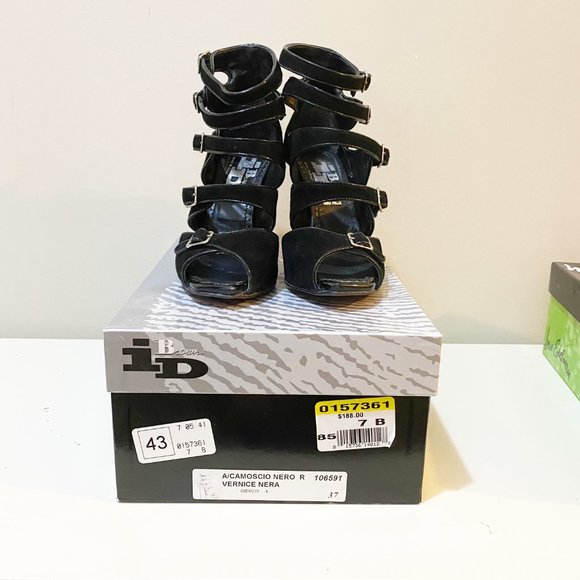 Browns Sexy Suede Leather Multi-Strap High Heel Sandals Black Silver Size 7 - Picture 9 of 9